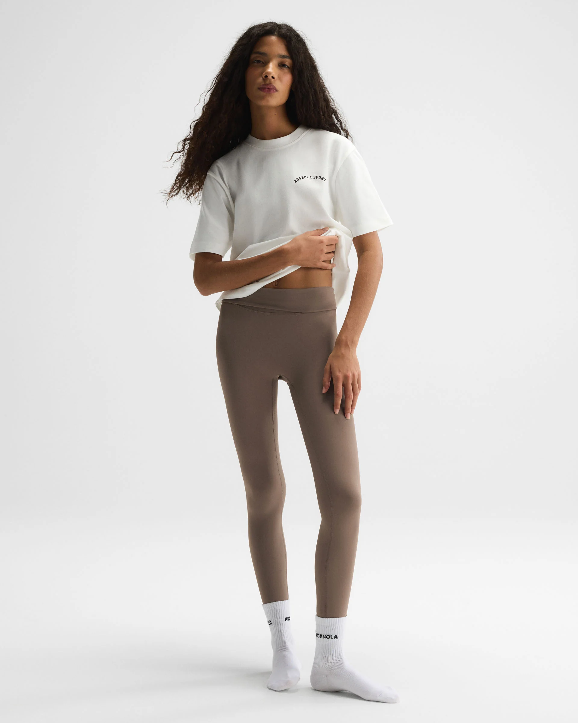 Adanola Sport Short Sleeve Oversized T-shirt - White/Coffee Bean - Image 4