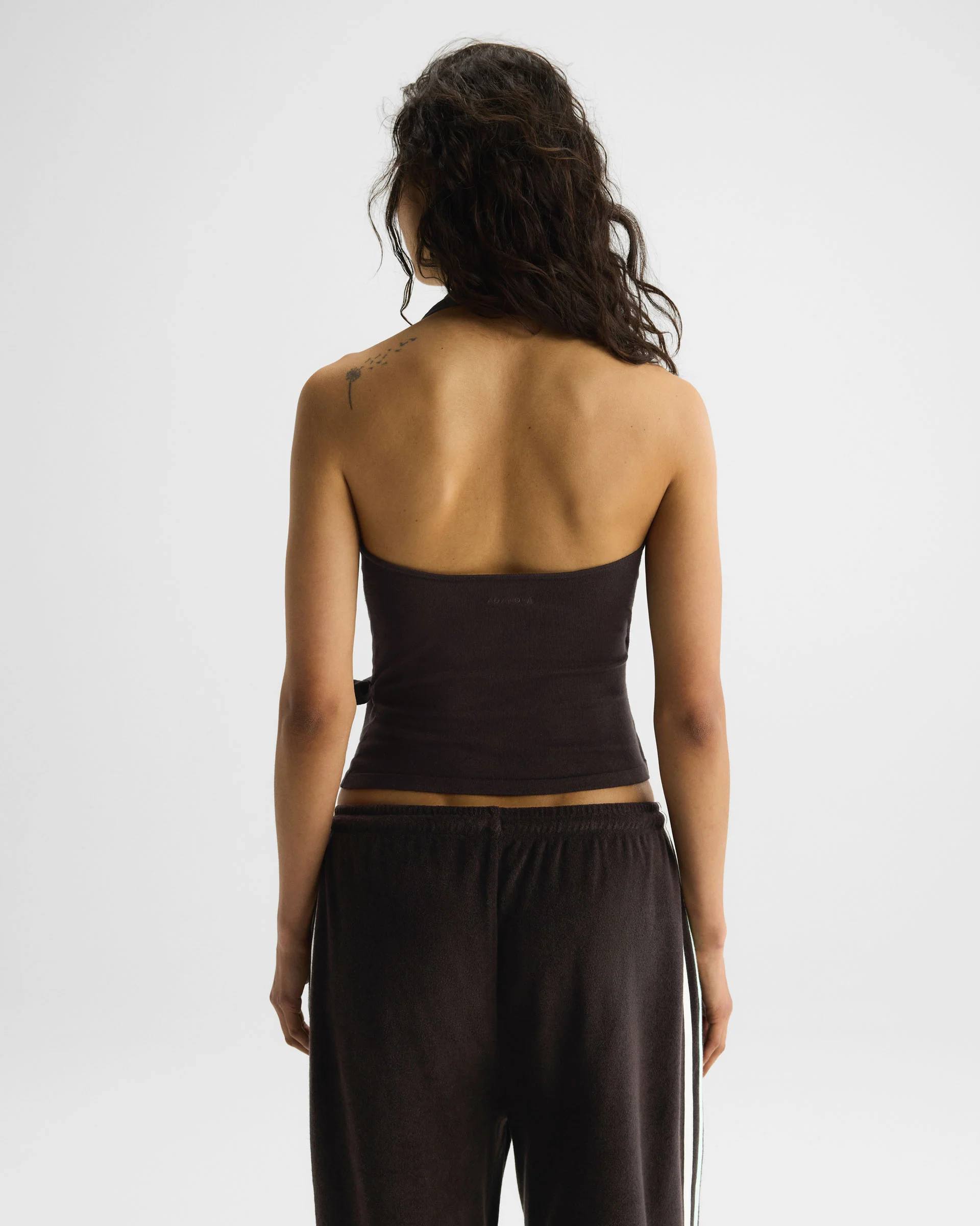 Fine Gauge Knit Halter Neck Top - Coffee Bean - Image 2