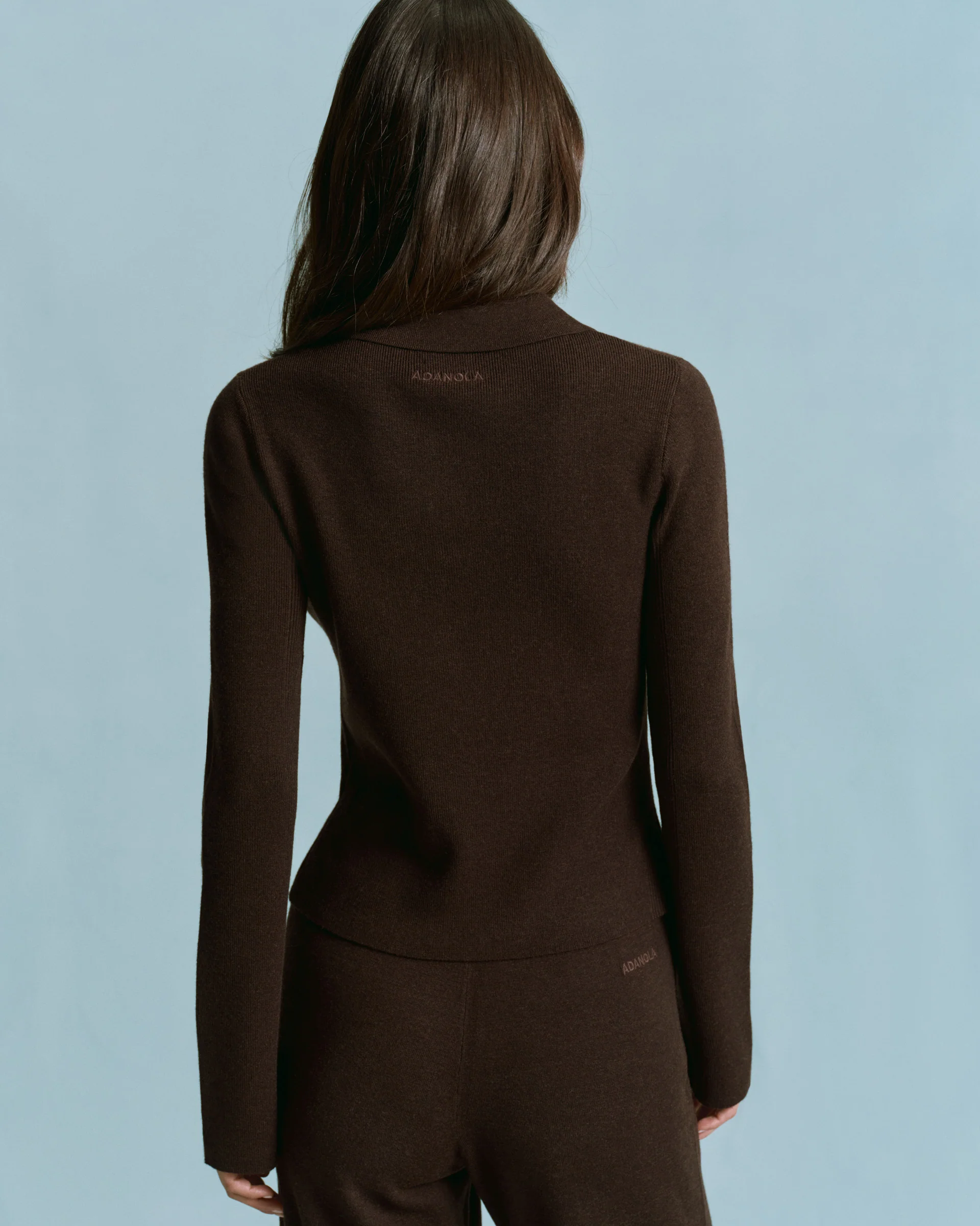 Knit Long Sleeve Button Up Top - Coffee Bean - Image 2
