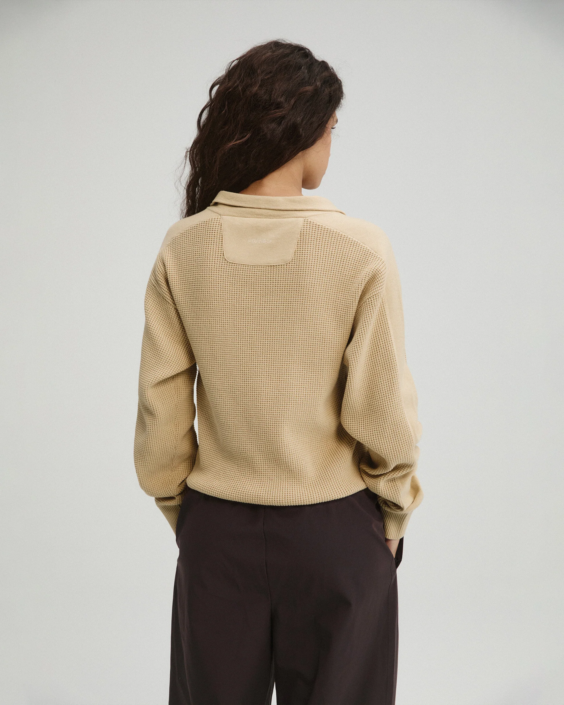 Knit Panelled Pocket Sweatshirt - Caramel Beige - Image 2