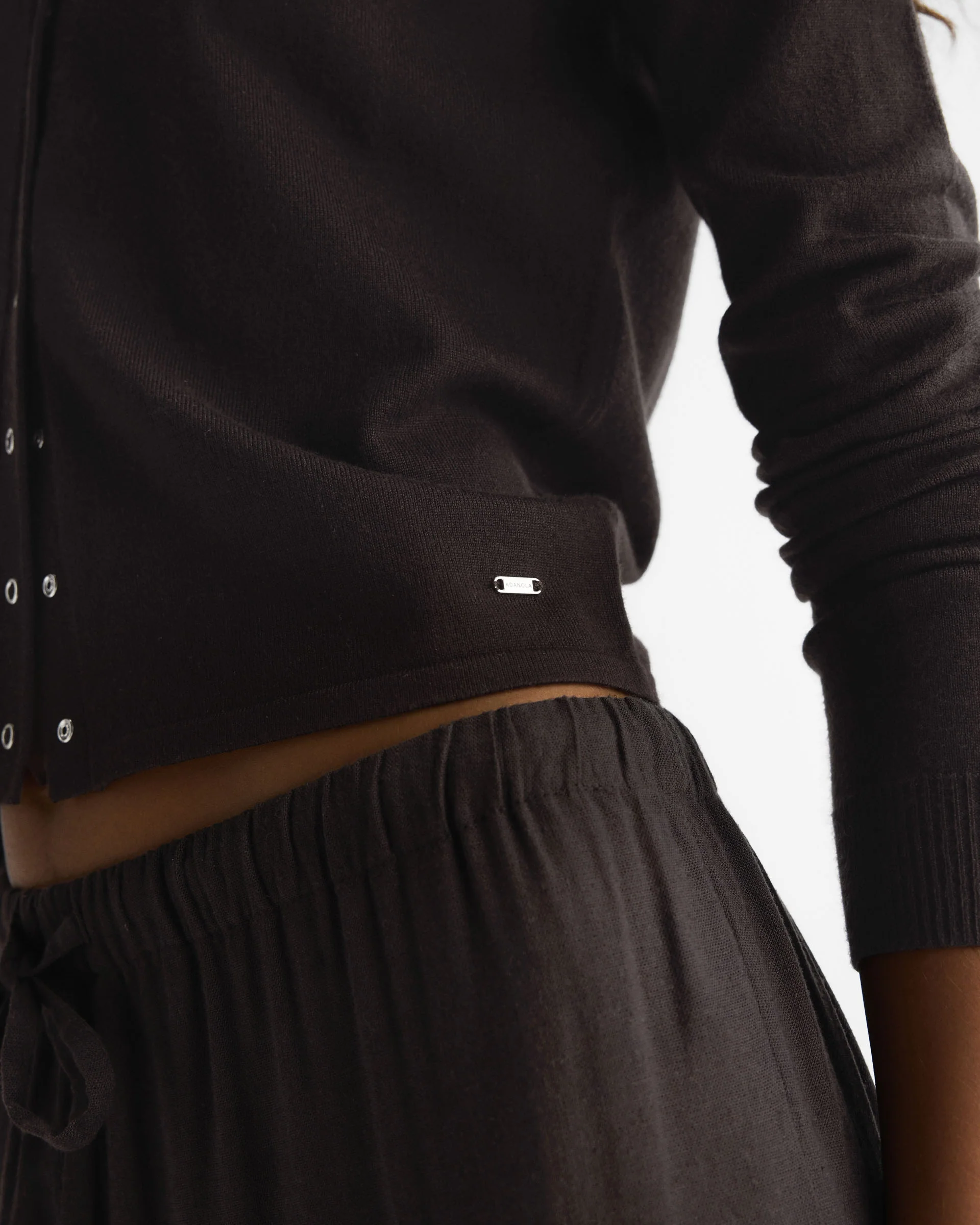 Knit Snap Button Cardigan - Coffee Bean - Image 3