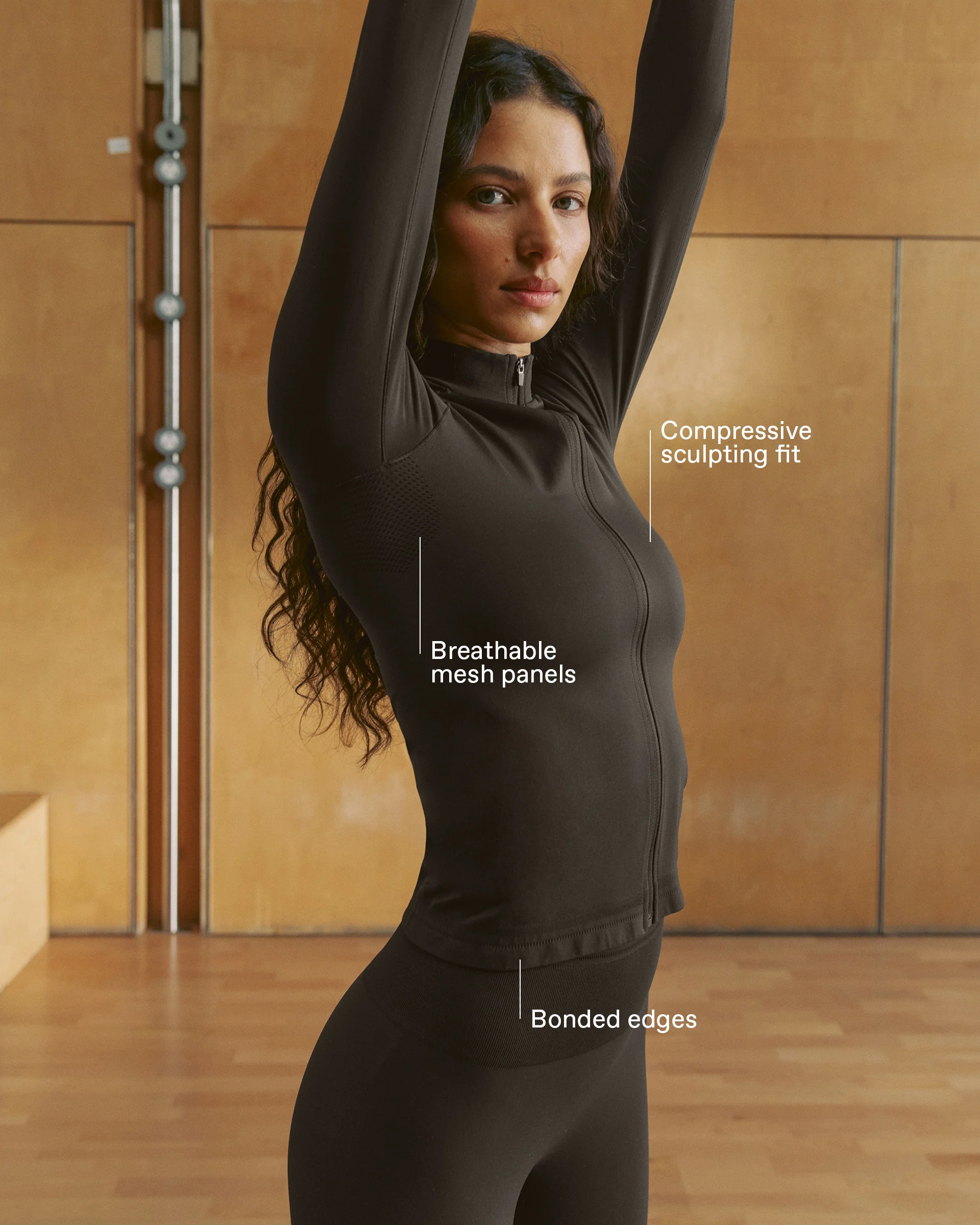 Seamless Longline Zip Up Top - Coffee Bean - Image 2
