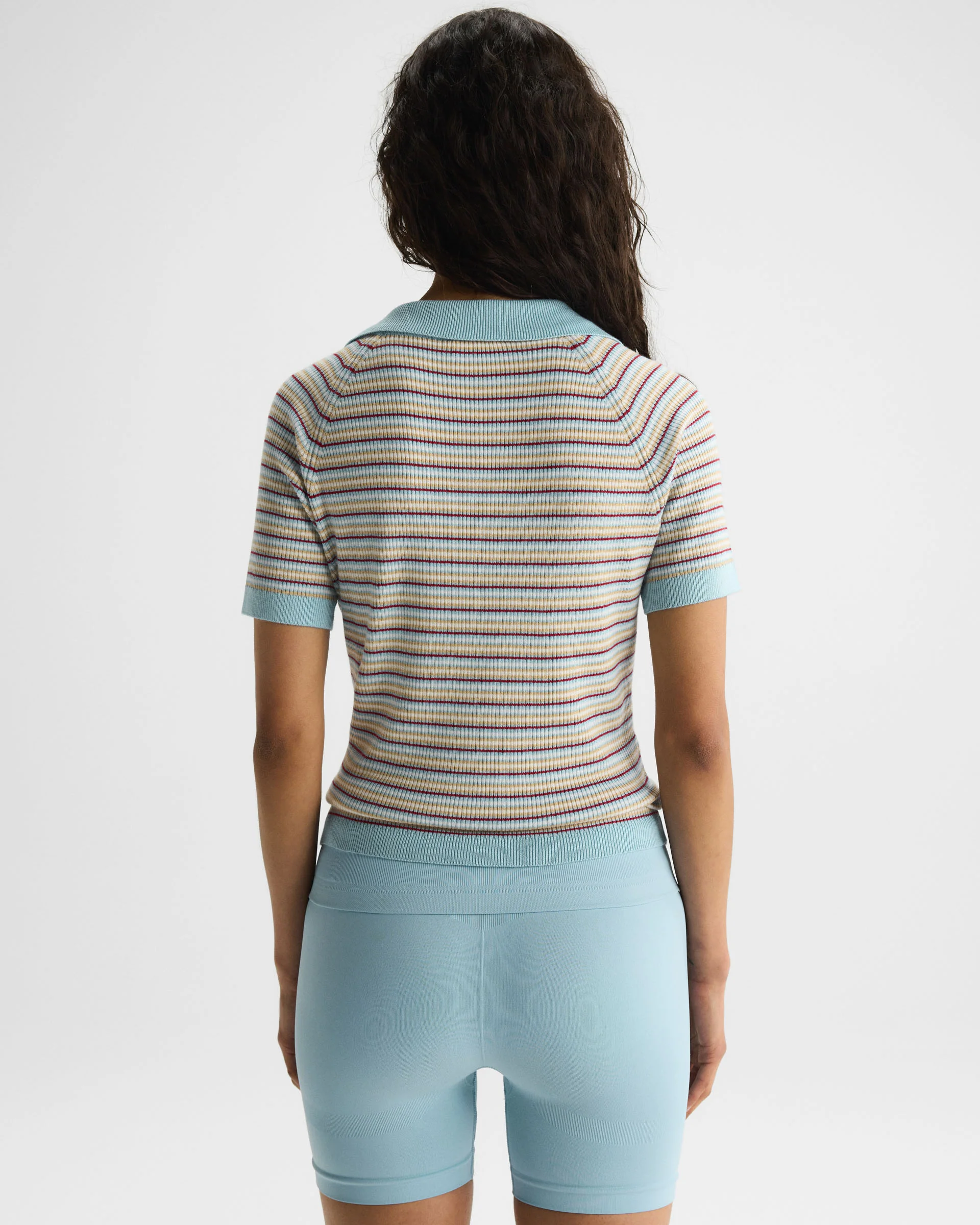 Stripe Knit Polo Top - Breeze Blue - Image 2