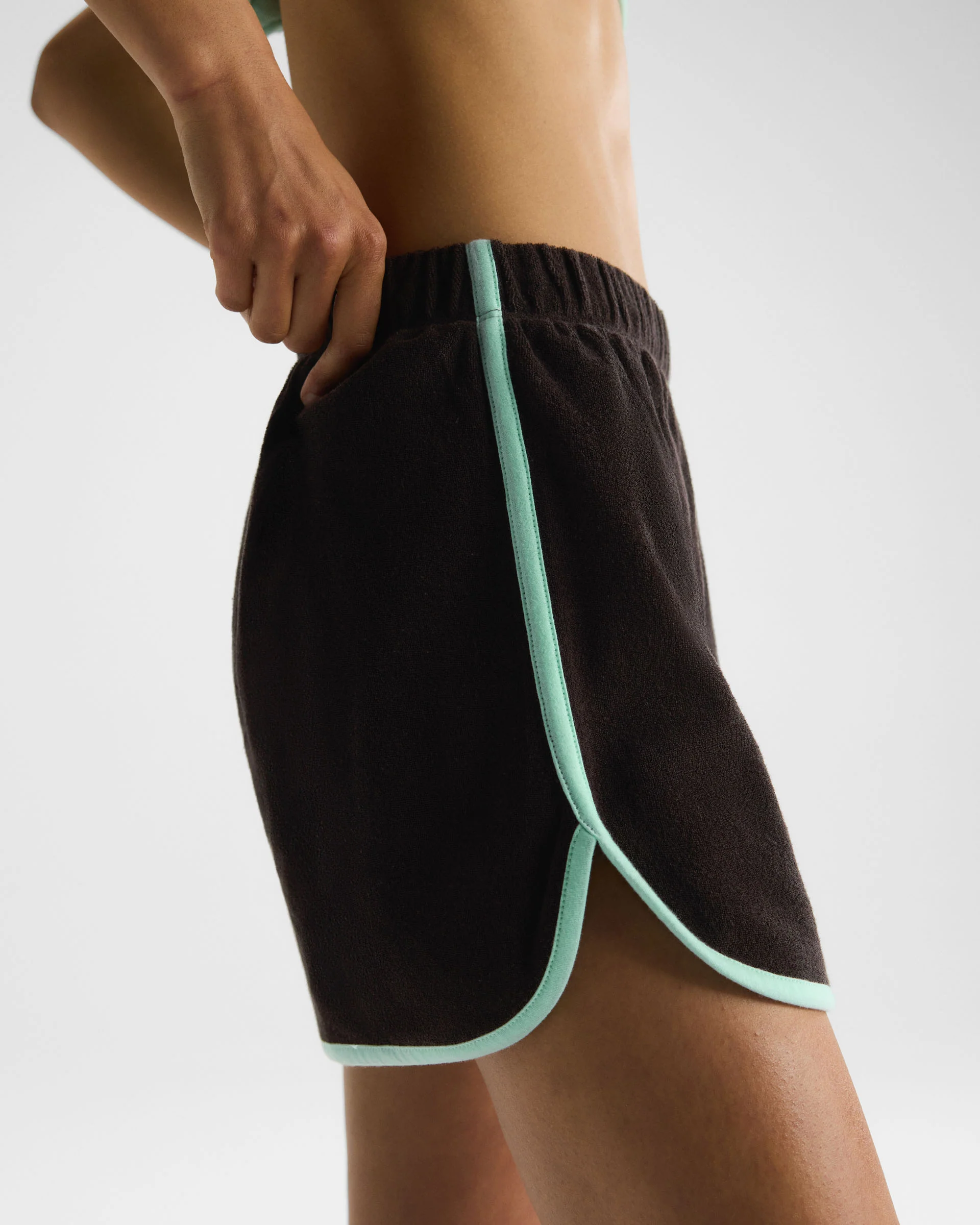 Terry Towelling Piping Shorts - Coffee Bean - Image 4