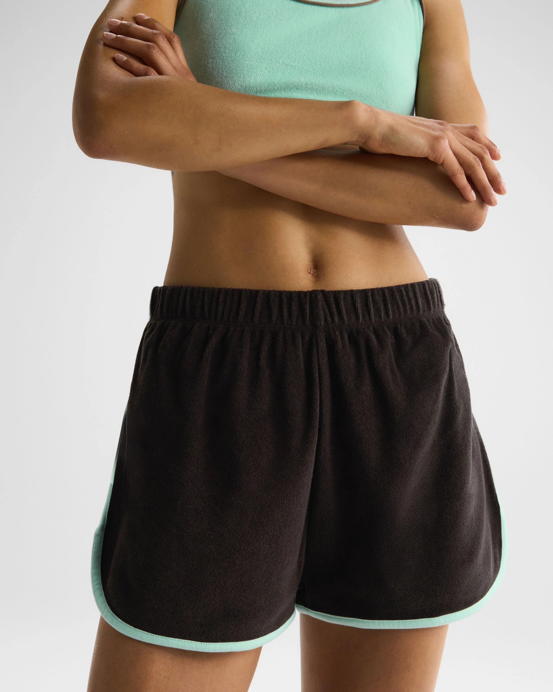 Terry Towelling Piping Shorts - Coffee Bean - Image 5
