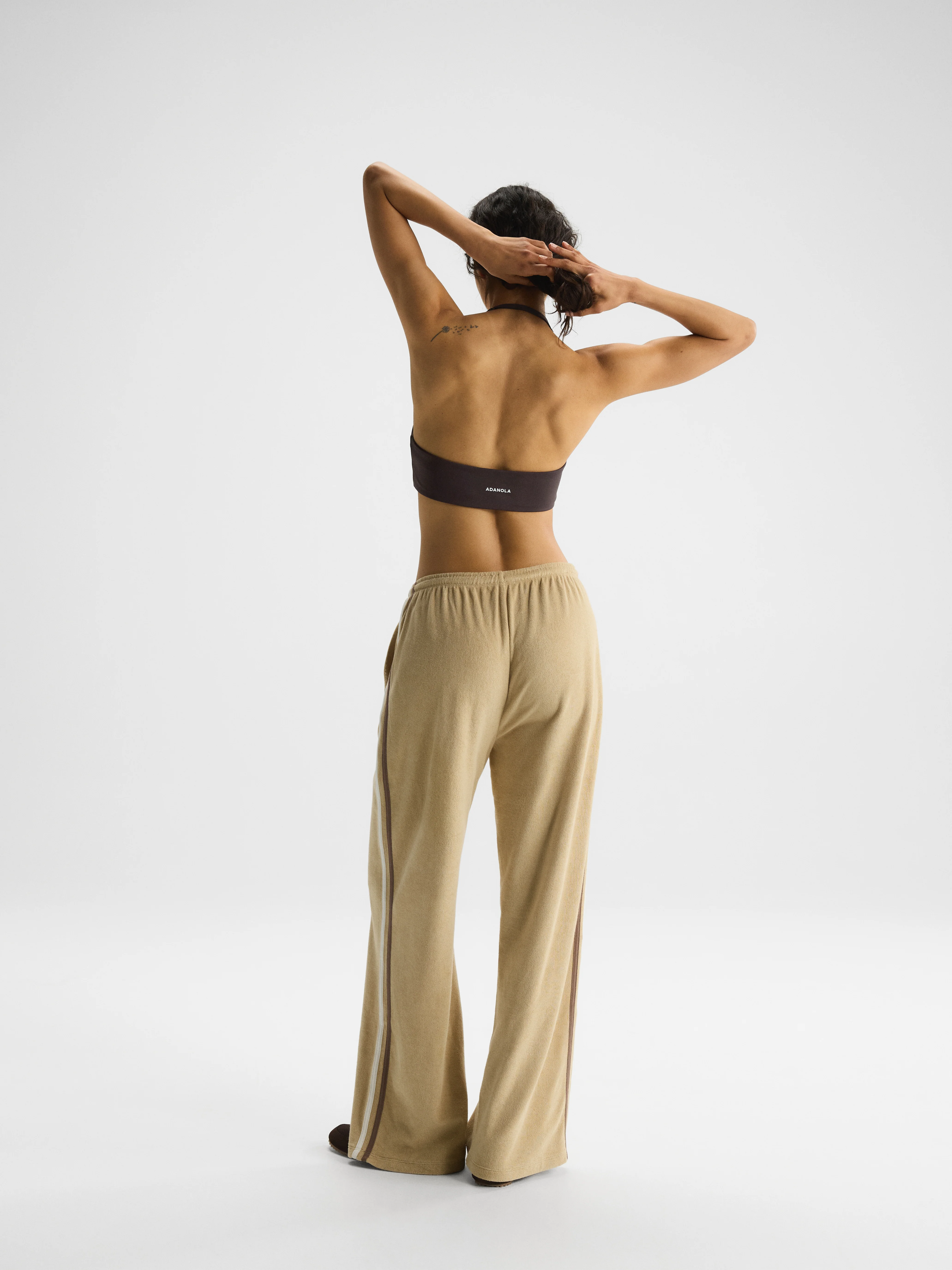 Terry Towelling Straight Leg Trousers - Caramel Beige - Image 2