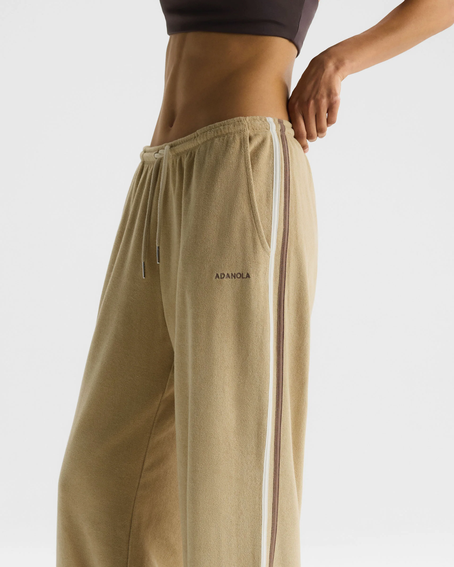 Terry Towelling Straight Leg Trousers - Caramel Beige - Image 3