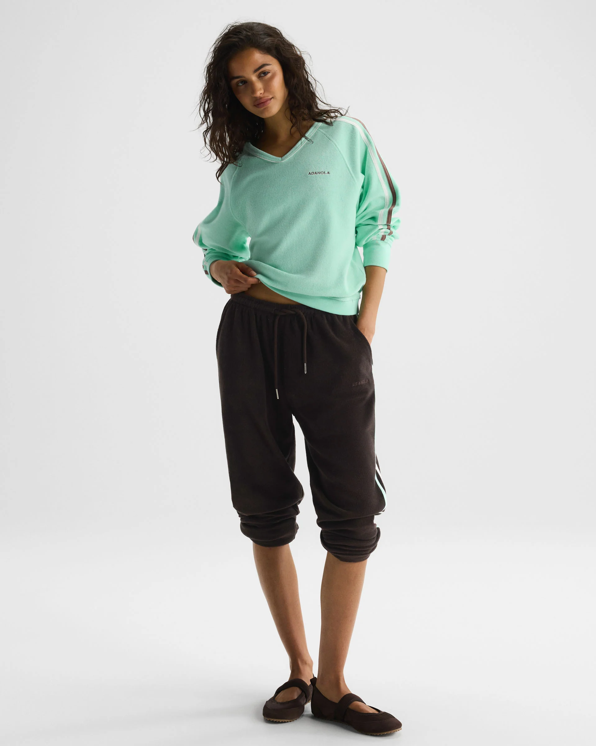 Terry Towelling V-Neck Sweatshirt - Mint Green - Image 5