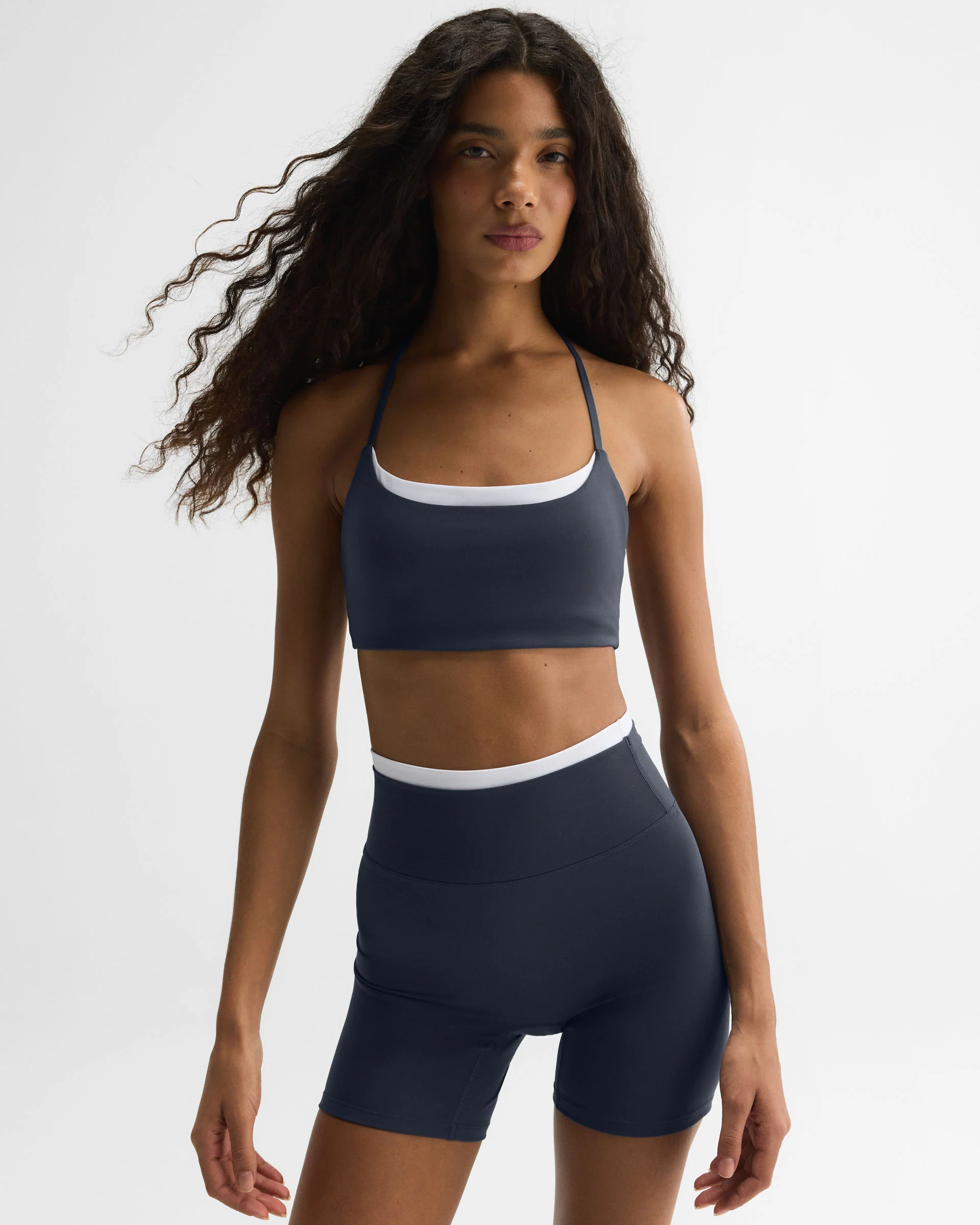 Ultimate Double Layer Crop Shorts - Midnight Blue/White - Image 6