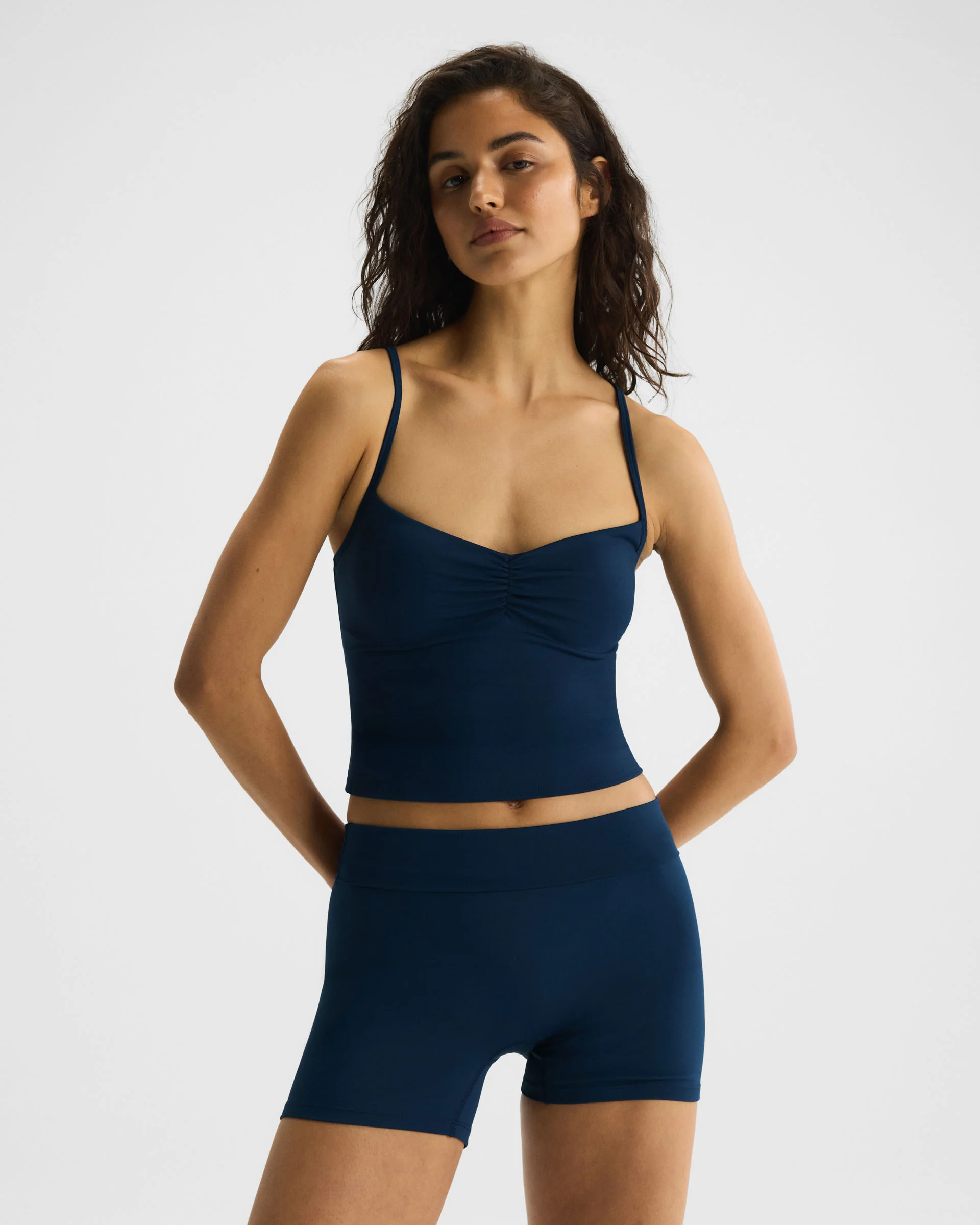 Ultimate Ruched Open Back Tank - Navy Blue - Image 5