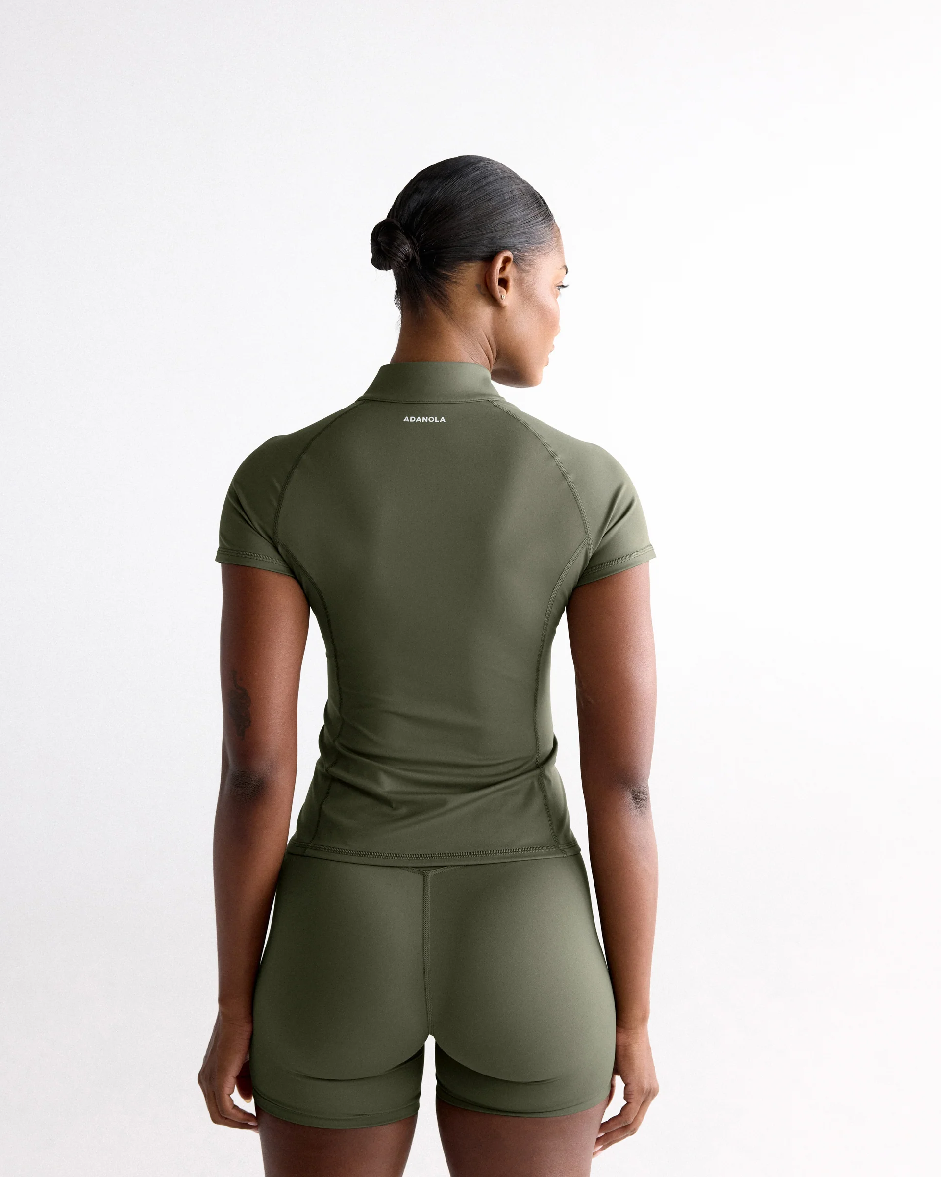 Ultimate Short Sleeve Zip Up Top - Olive Green - Image 2