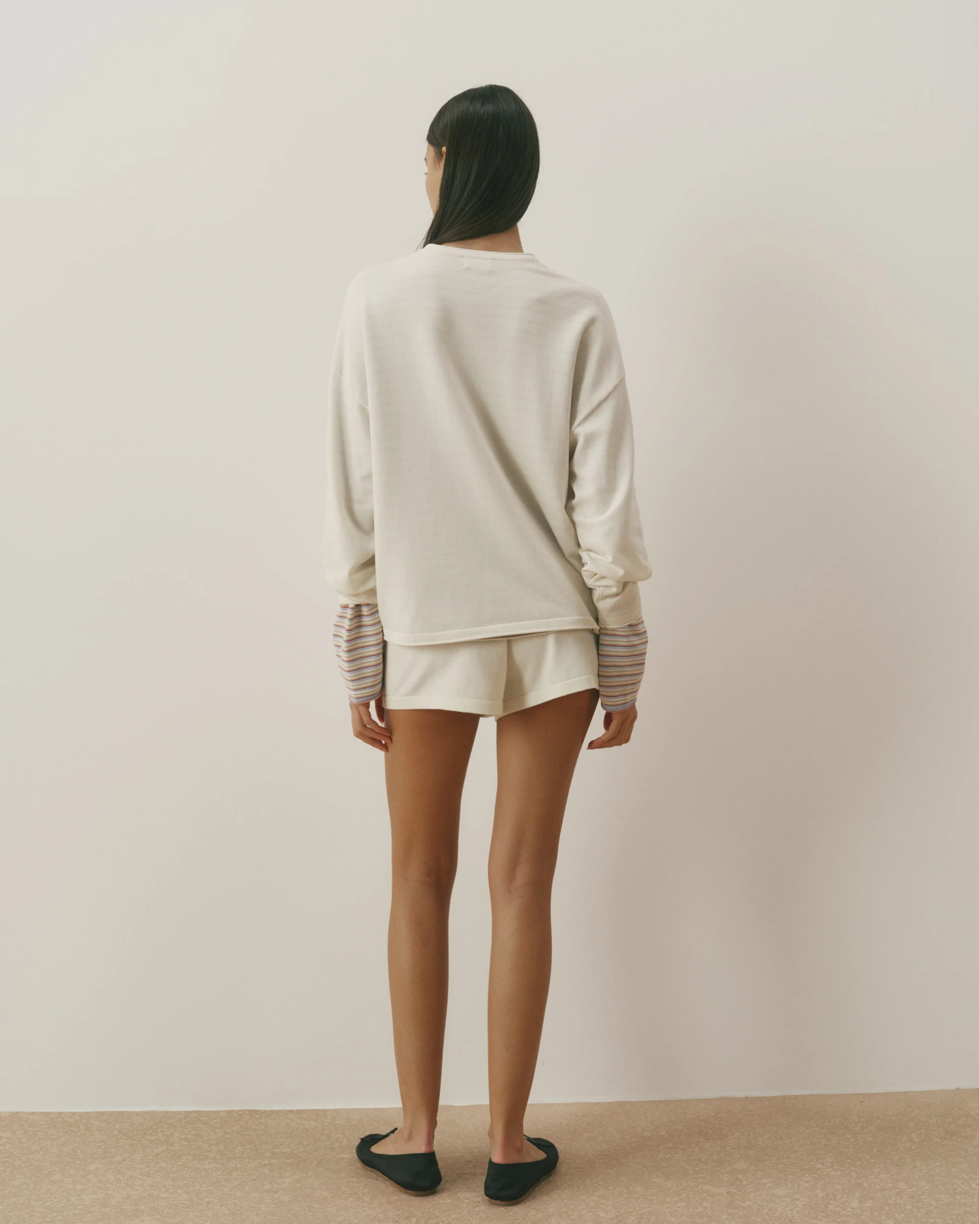 Varsity Knit Roll Hem Sweatshirt - Marshmallow White - Image 2