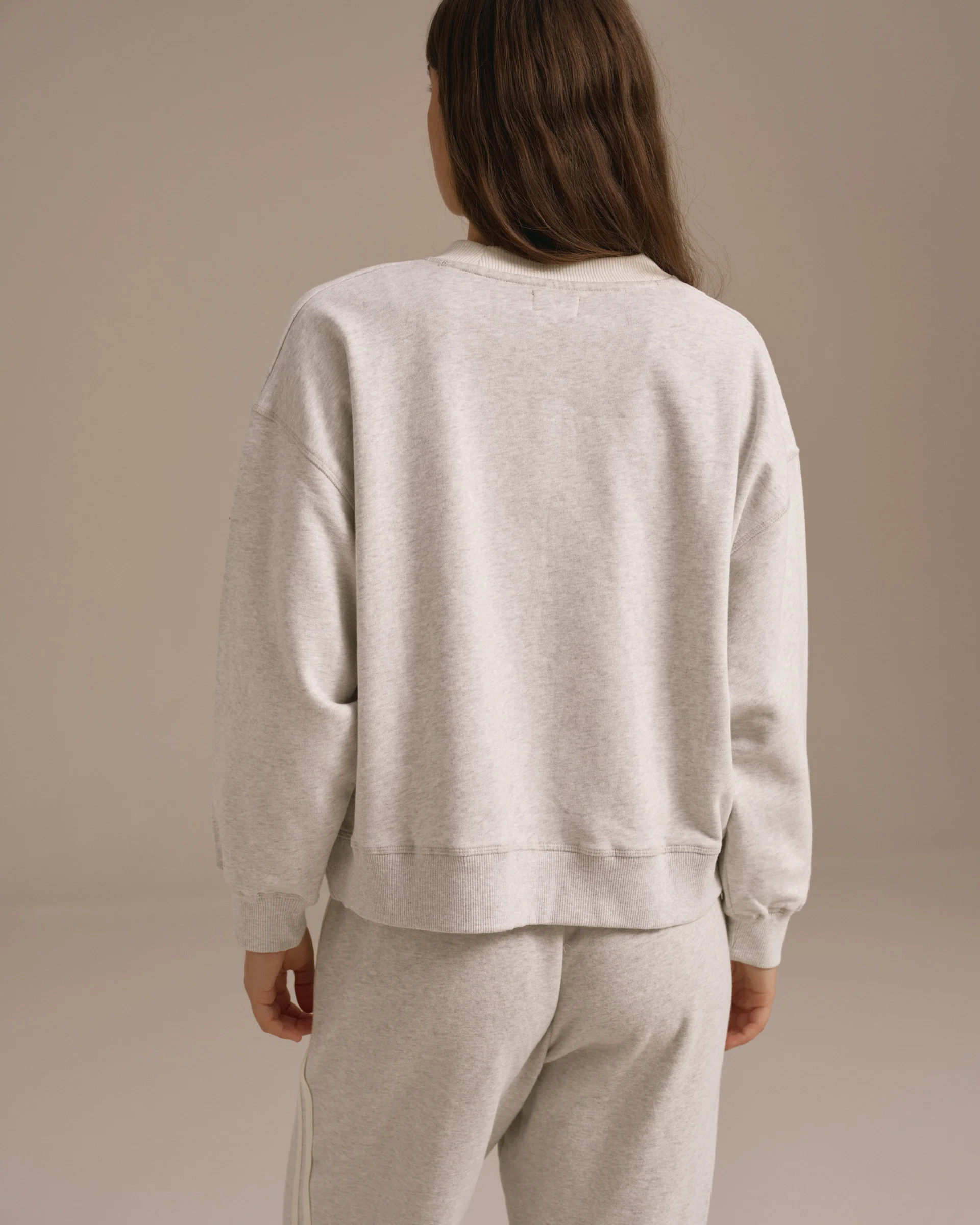 Varsity Loose Fit Sweatshirt - Light Grey Melange/Marshmallow White - Image 2
