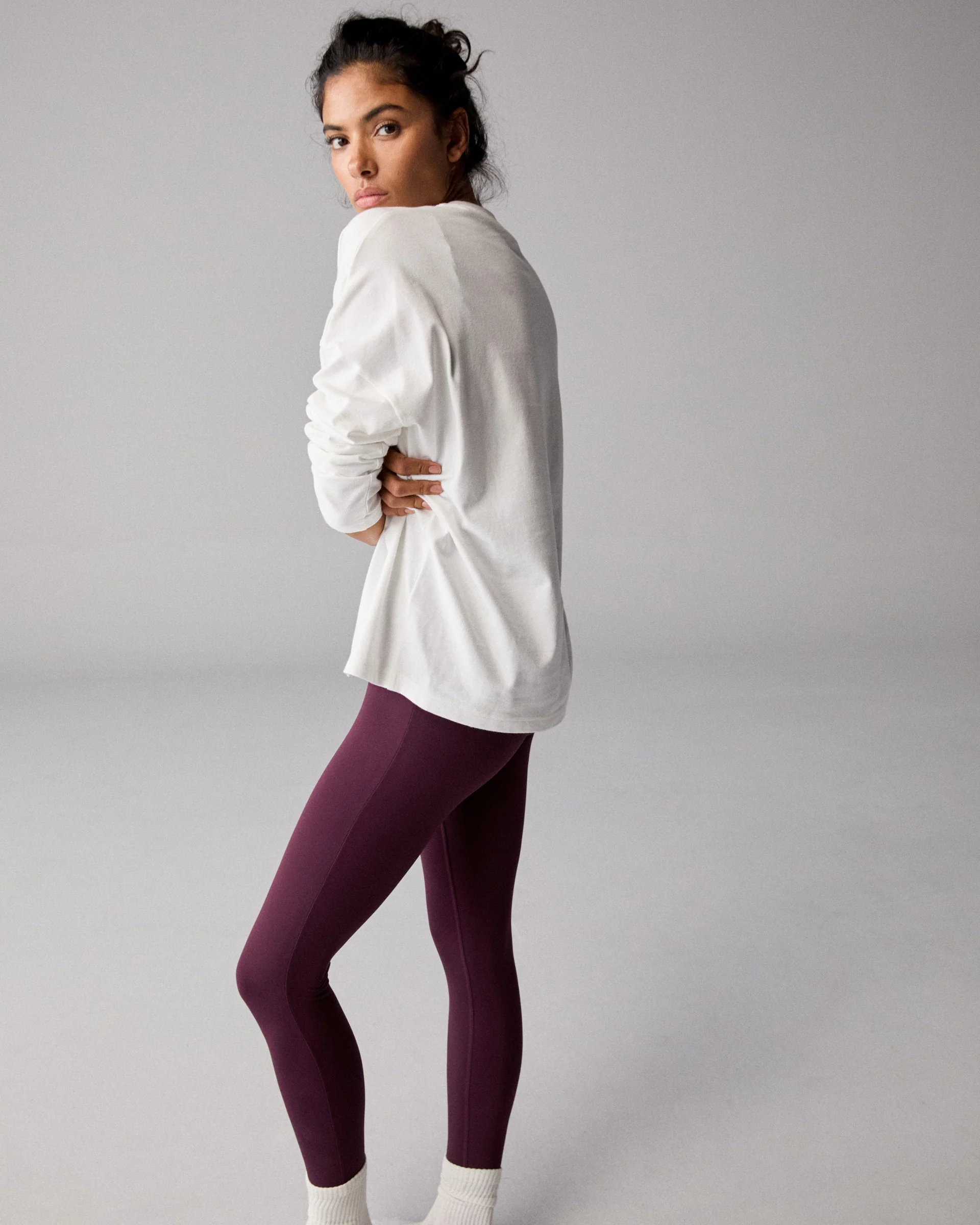 Varsity Long Sleeve Drop Shoulder T-shirt - White/Dark Cherry - Image 2