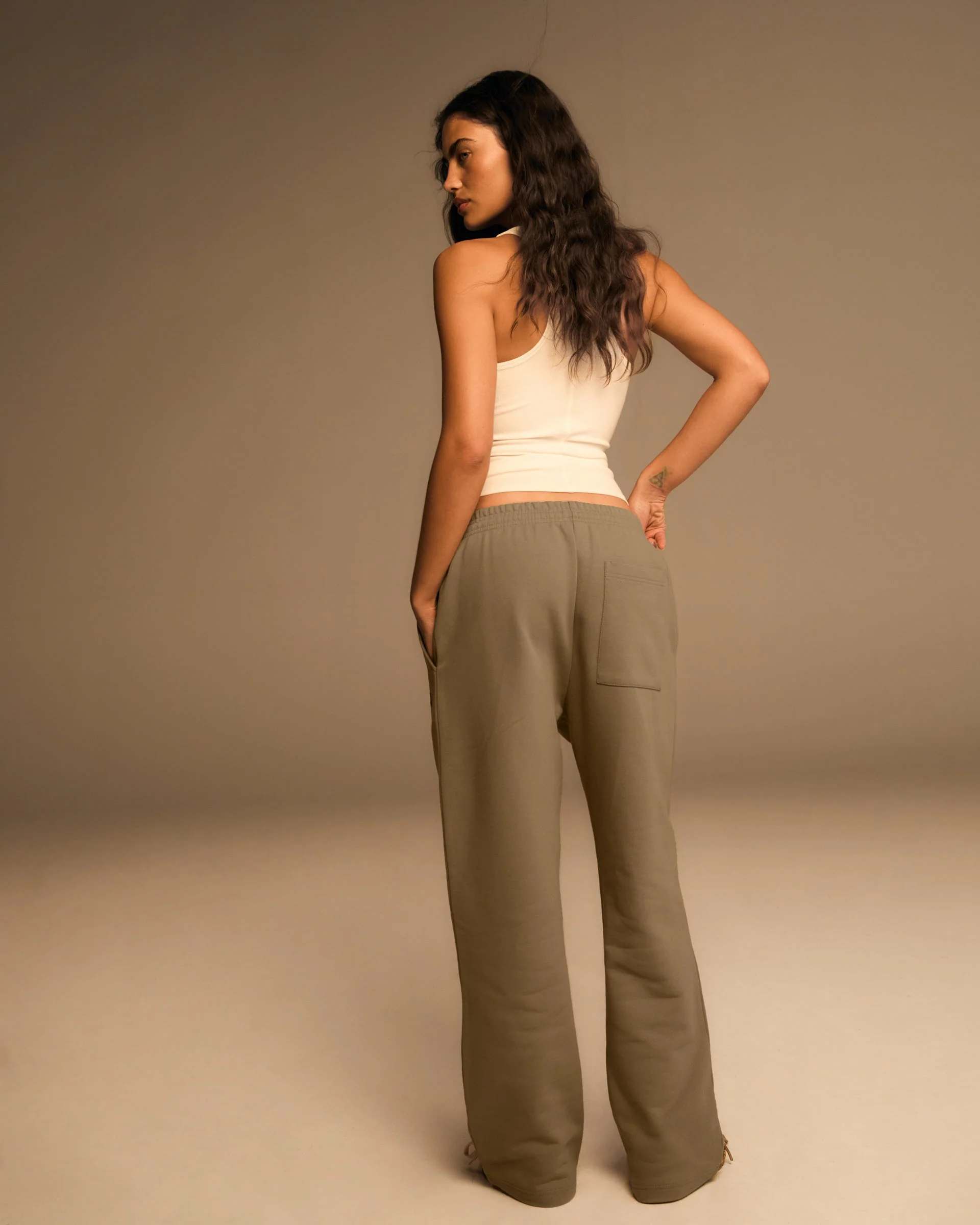 Varsity Straight Leg Sweatpants - Khaki Beige - Image 3
