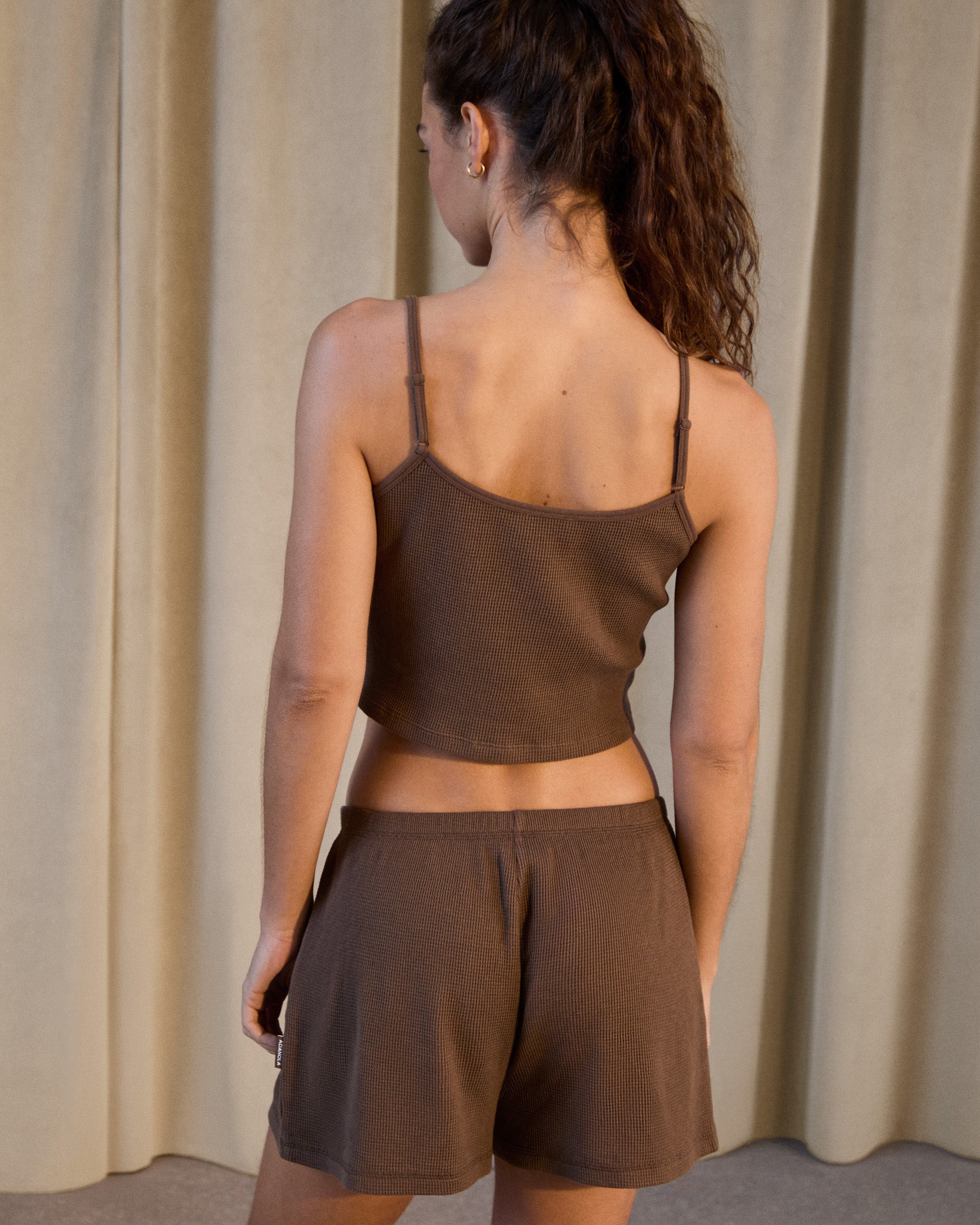 Waffle Cami Vest Top - Mocha Brown - Image 2